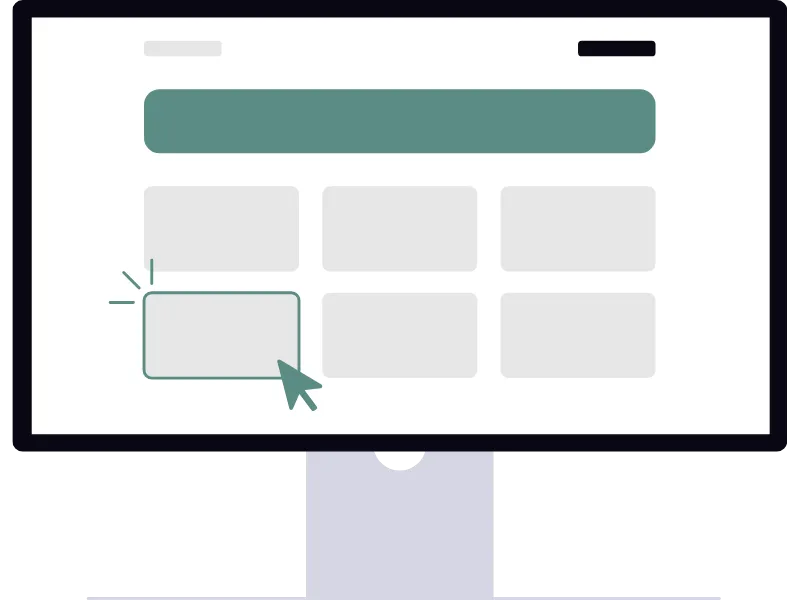 Desktop monitor illustration showing a clean, accessible website architecture wireframe designed for European NGO platforms.